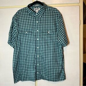 Duluth Trading Co Teal and Blue Short-Sleeve Check Button-Down Shirt